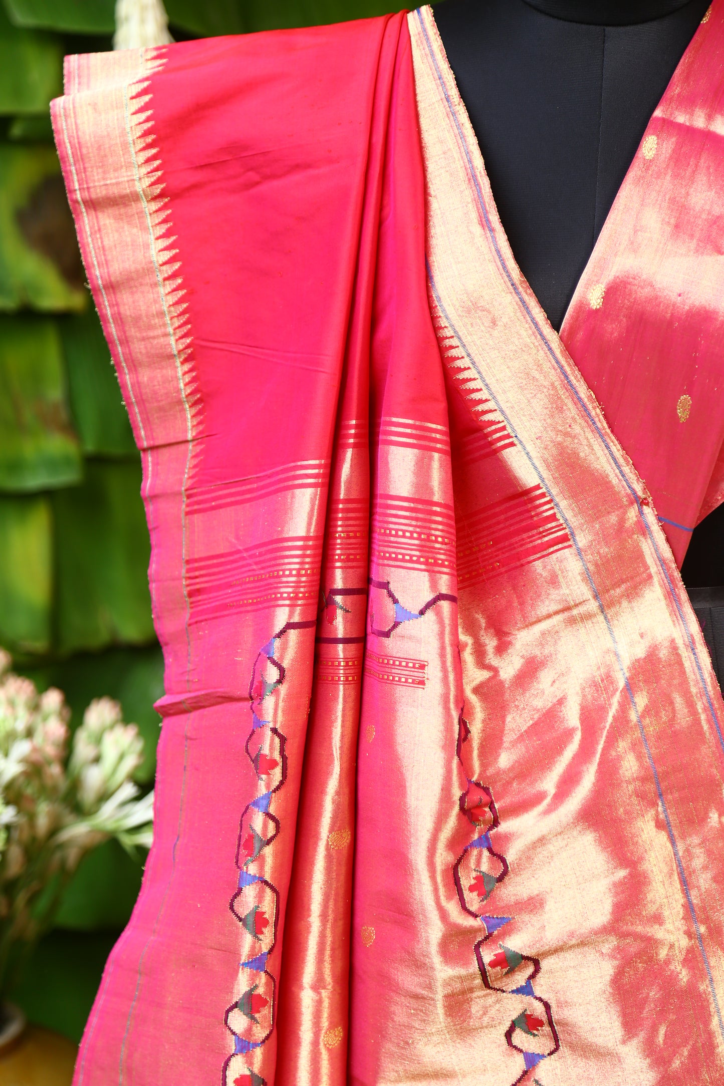 Red and Gold Tava Patti Paithani