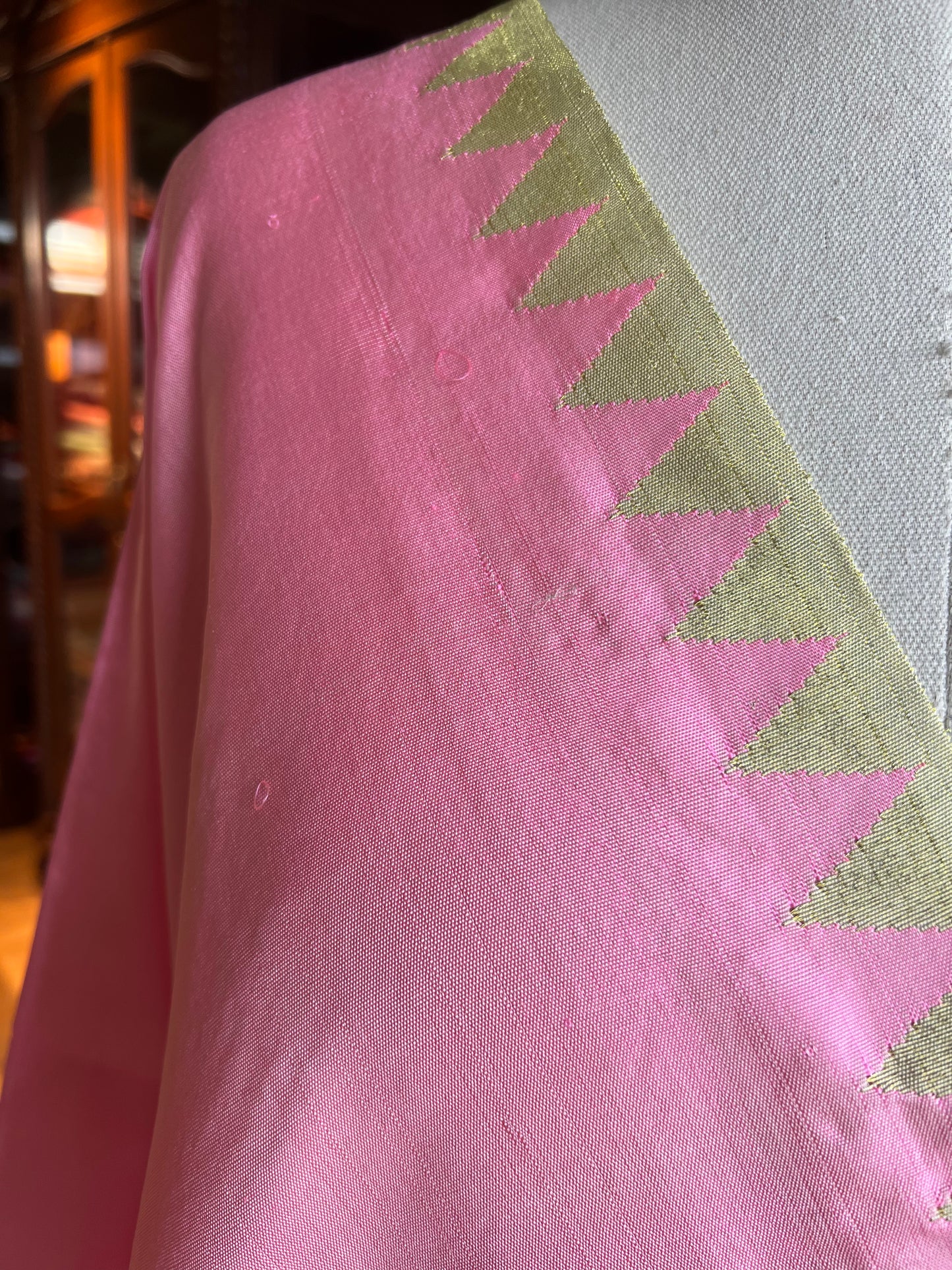 Baby Pink Dupatta with Zig Zag Border and Asavali Pallu