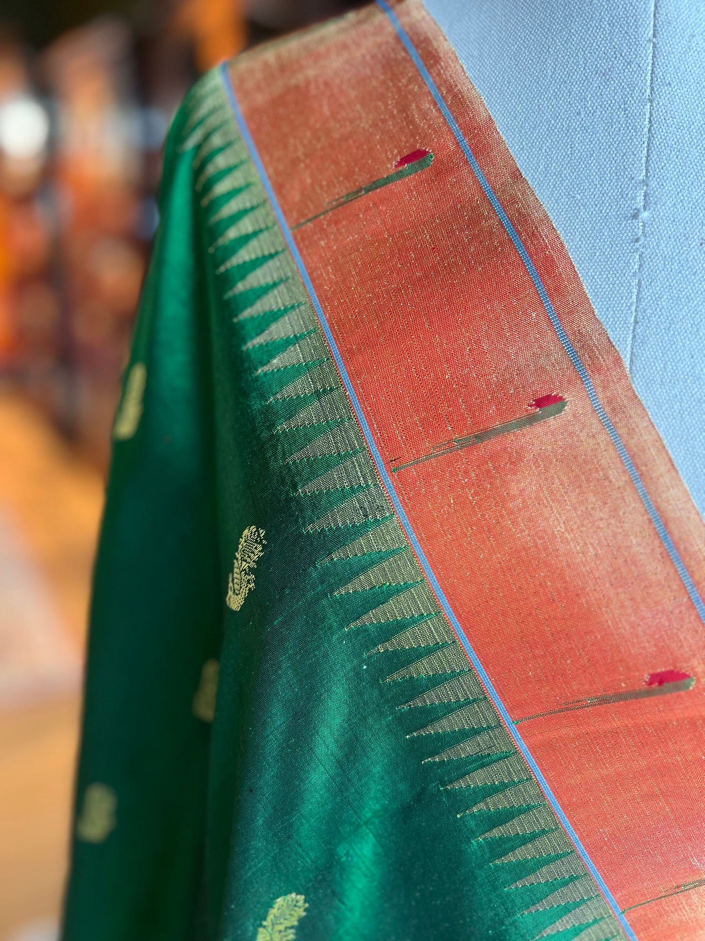 Dark Green Dupatta with Muniya Border and Peacock Pallu