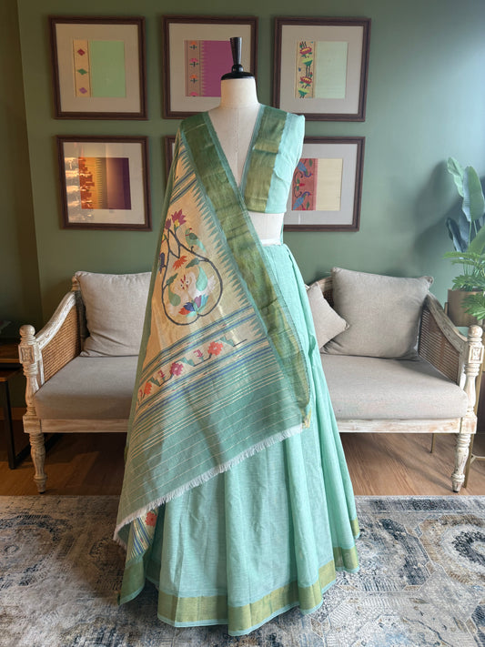 Dull Green Paithani with Grand Peacock Pallu