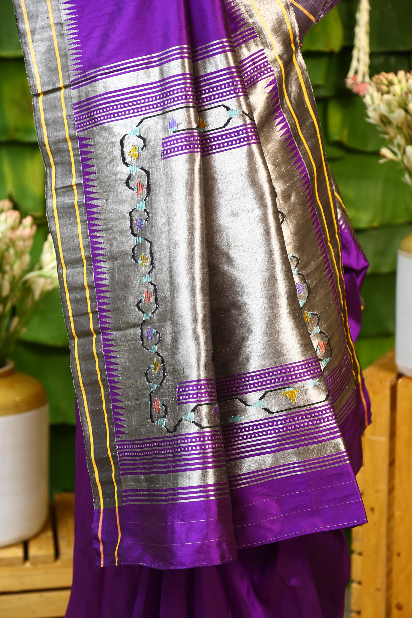Purple and Silver Tava Patti Paithani