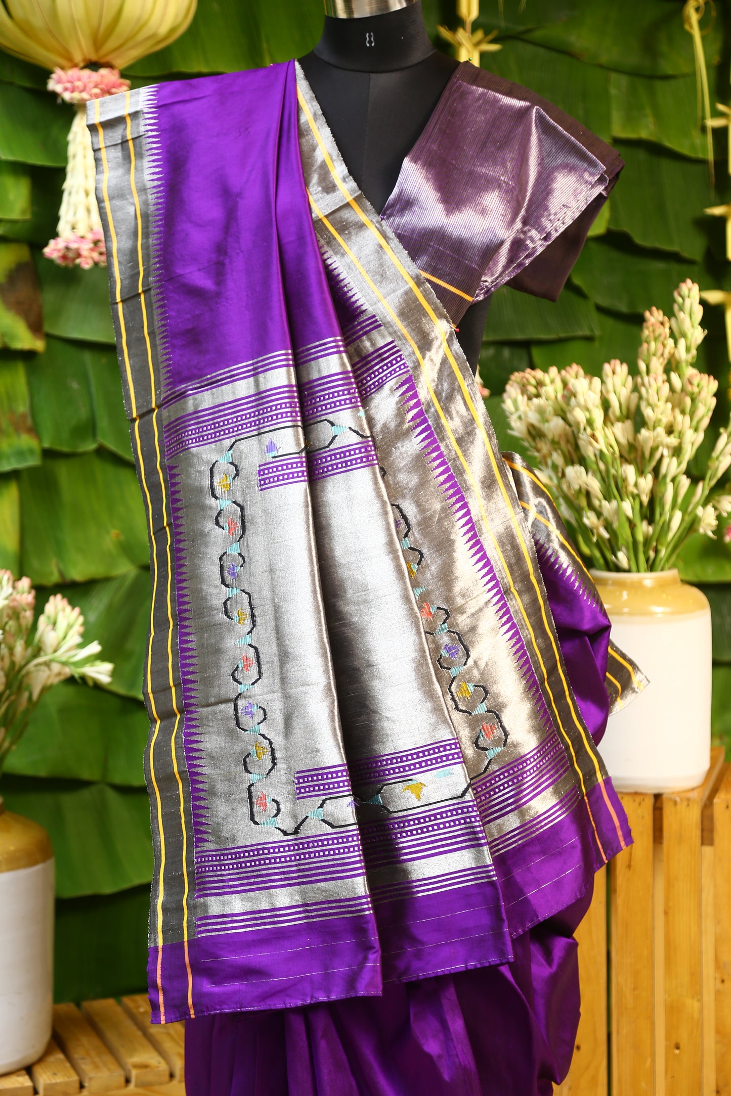 Purple and Silver Tava Patti Paithani