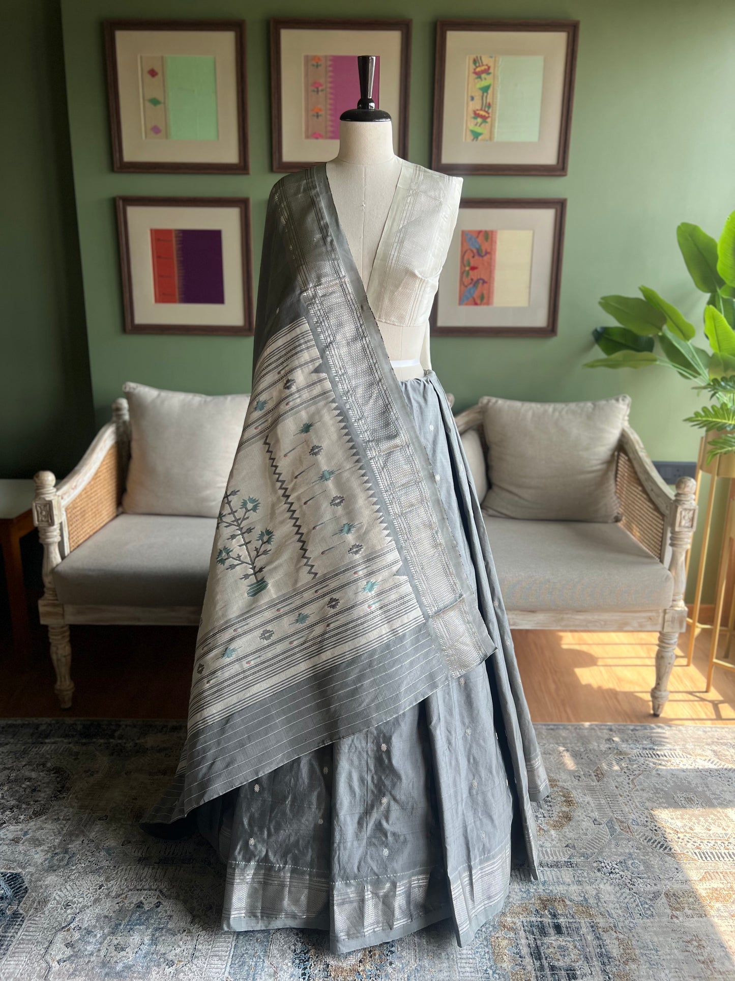 Grey Paithani with Asavali Pallu