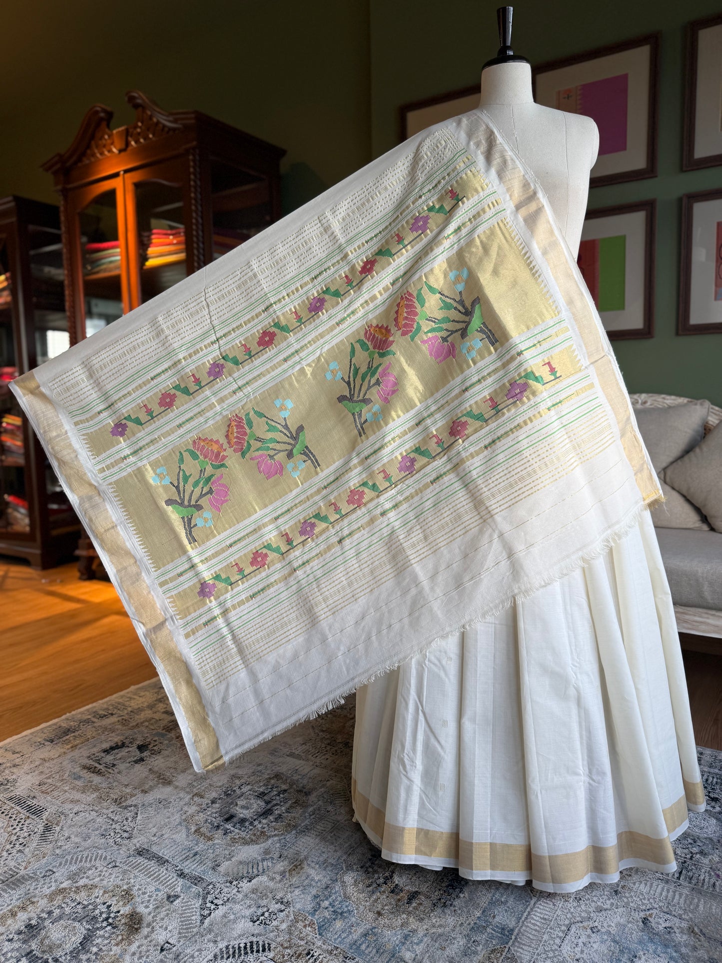 Ivory Cotton Paithani with Lotus Pallu