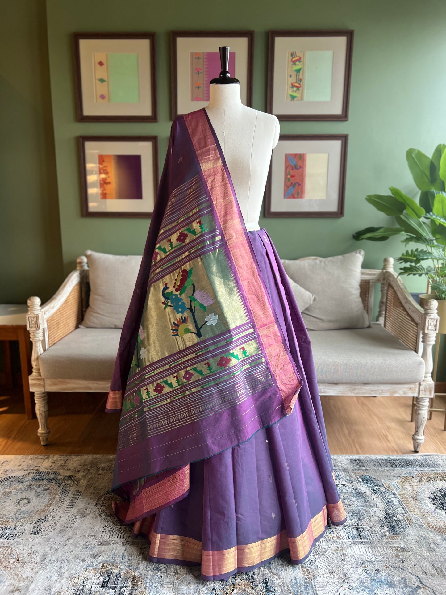 Purple Cotton Paithani with Peacock Pallu