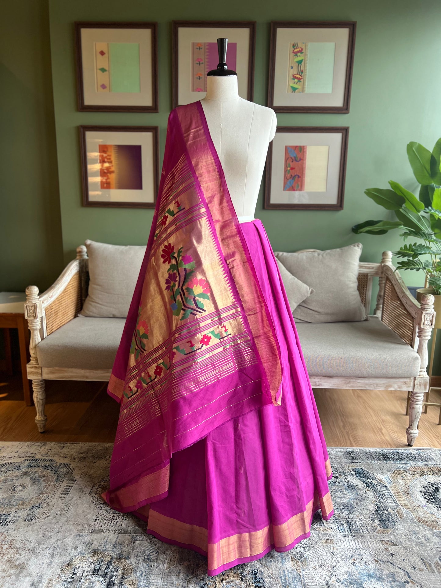 Dark Pink Cotton Paithani with Asavali Pallu