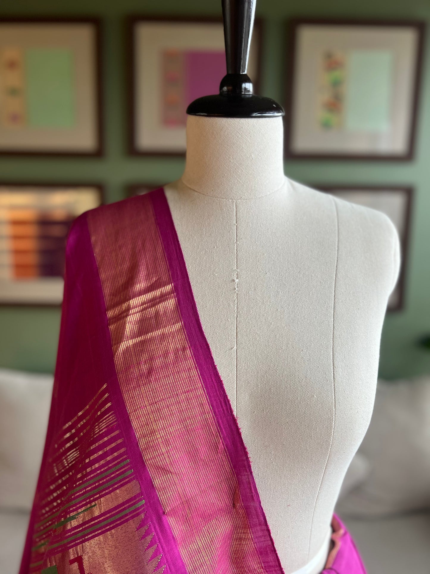 Dark Pink Cotton Paithani with Asavali Pallu