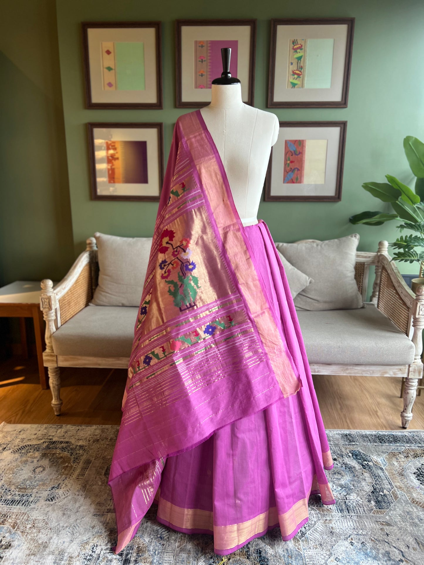 Light Magenta Cotton Paithani with Asavali Pallu