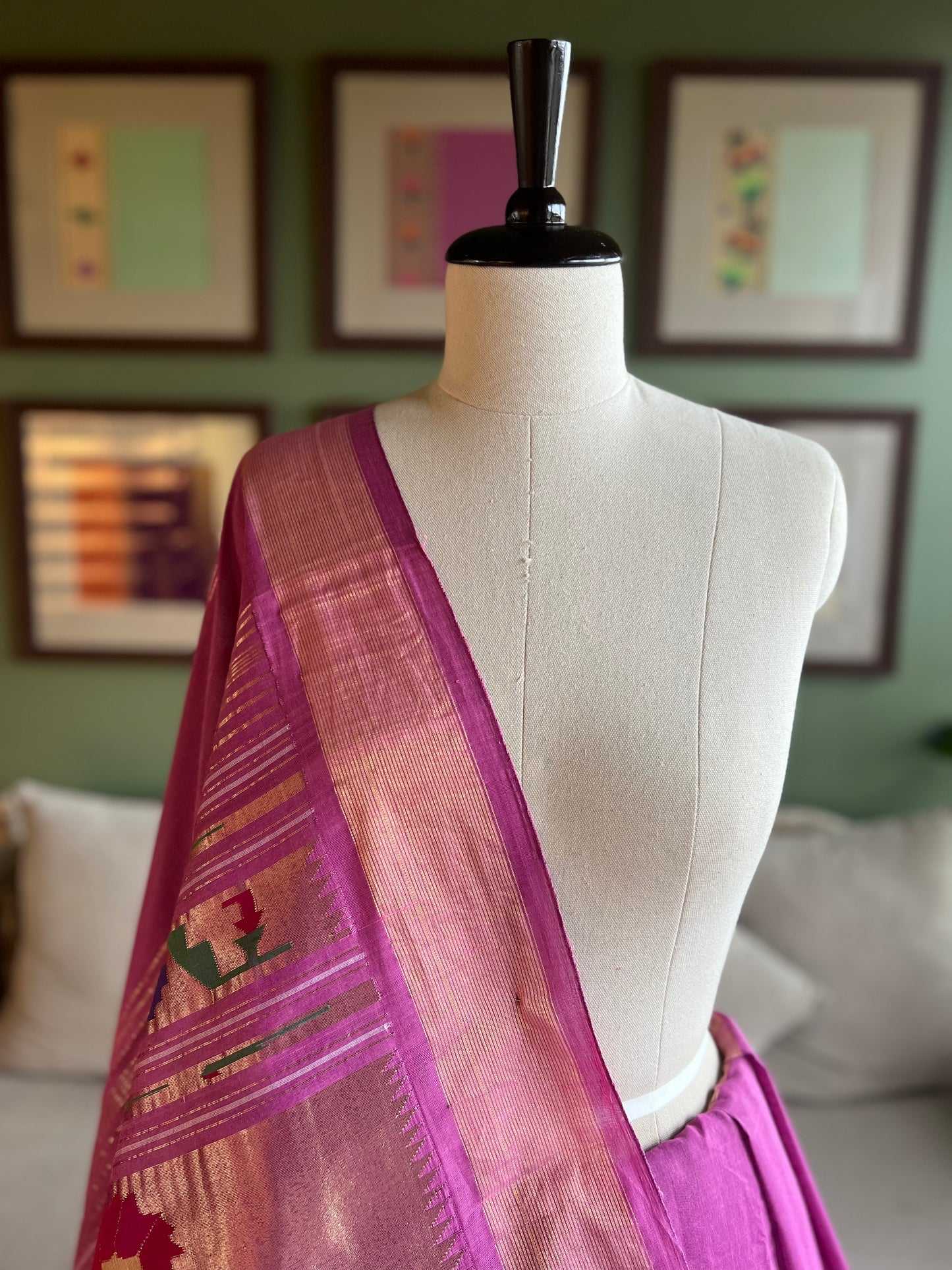 Light Magenta Cotton Paithani with Asavali Pallu