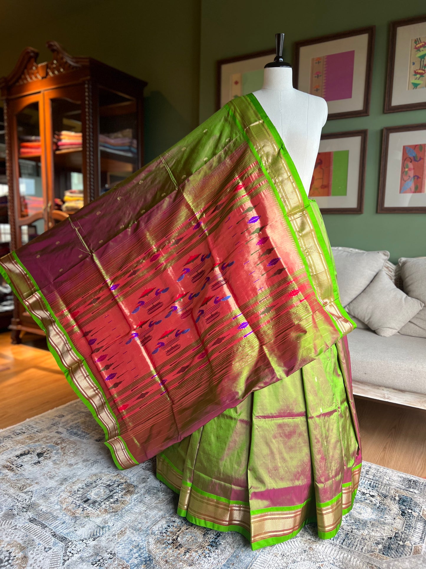 Green x Pink Paithani with Classic Pallu