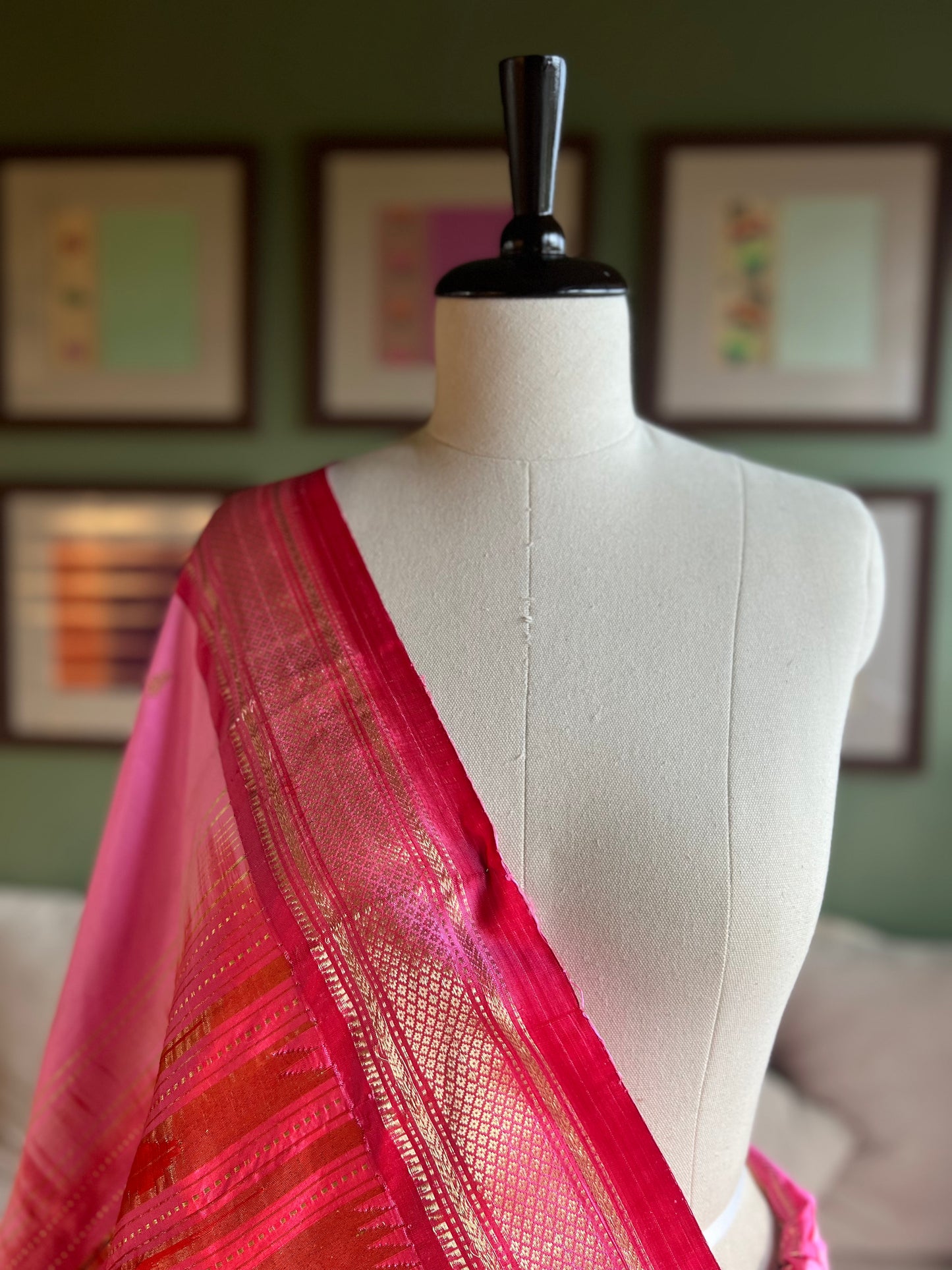 Baby Pink Paithani with Contrast Border and Classic Pallu