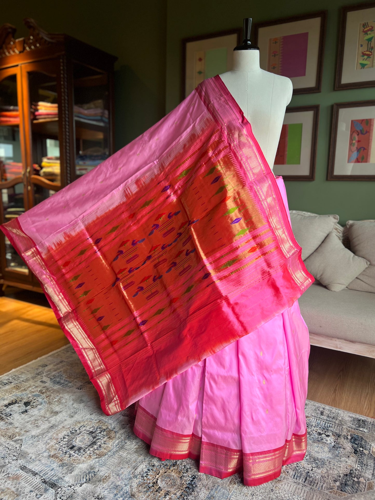 Baby Pink Paithani with Contrast Border and Classic Pallu