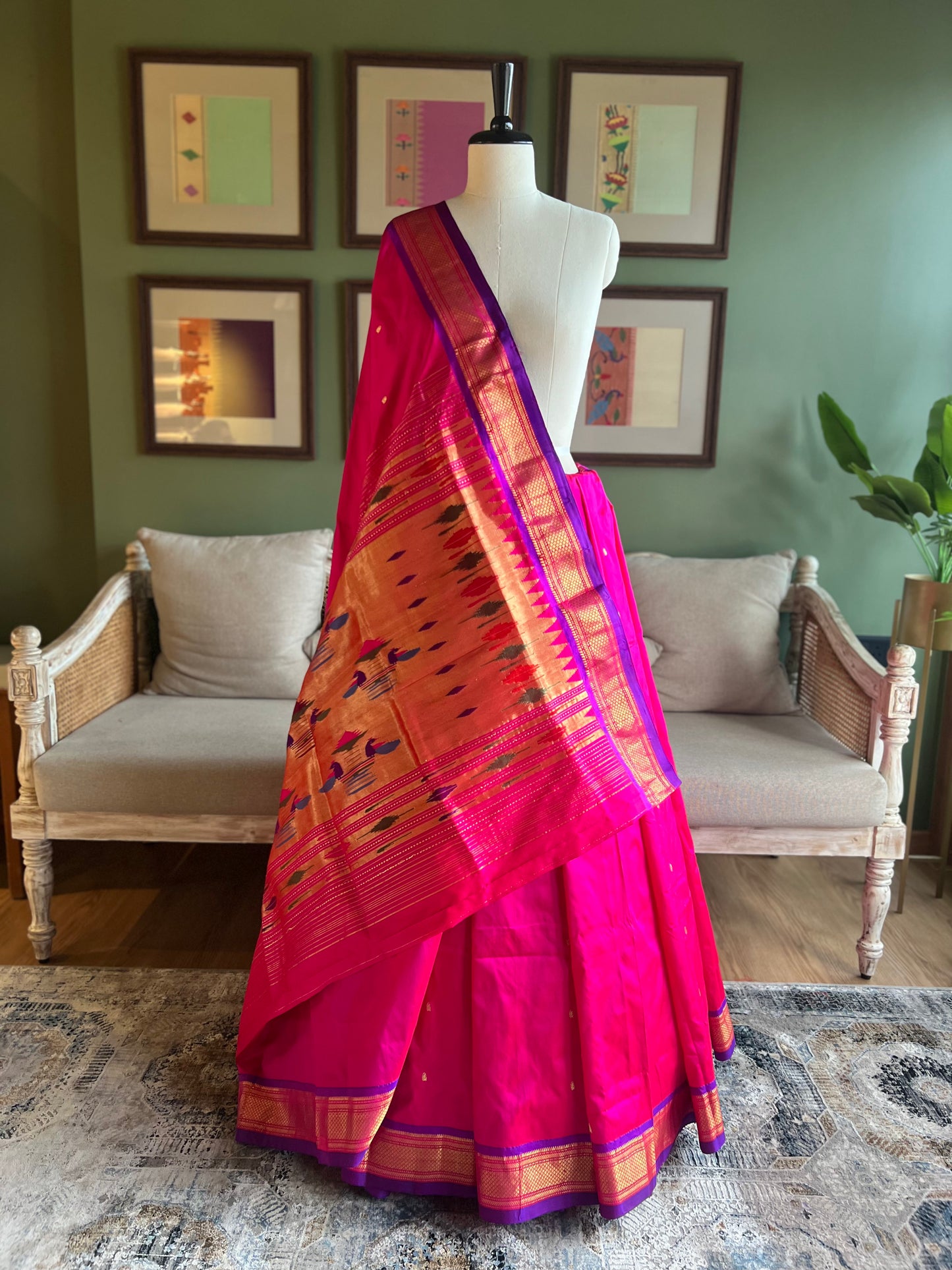 Rani Pink Paithani with Contrast Border and Classic Pallu