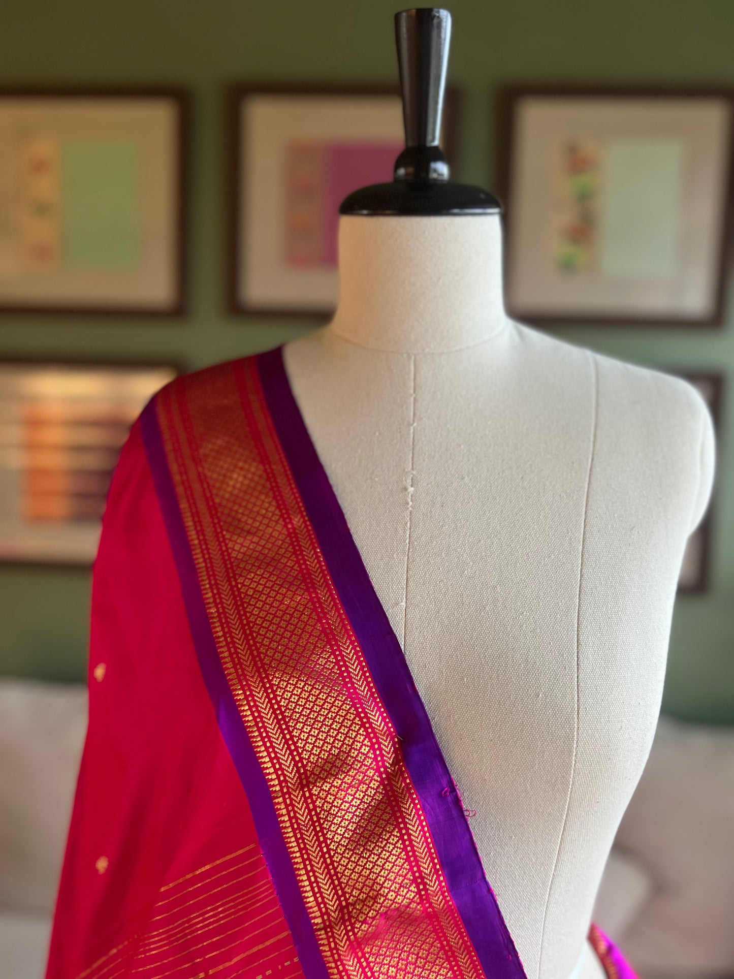 Rani Pink Paithani with Contrast Border and Classic Pallu