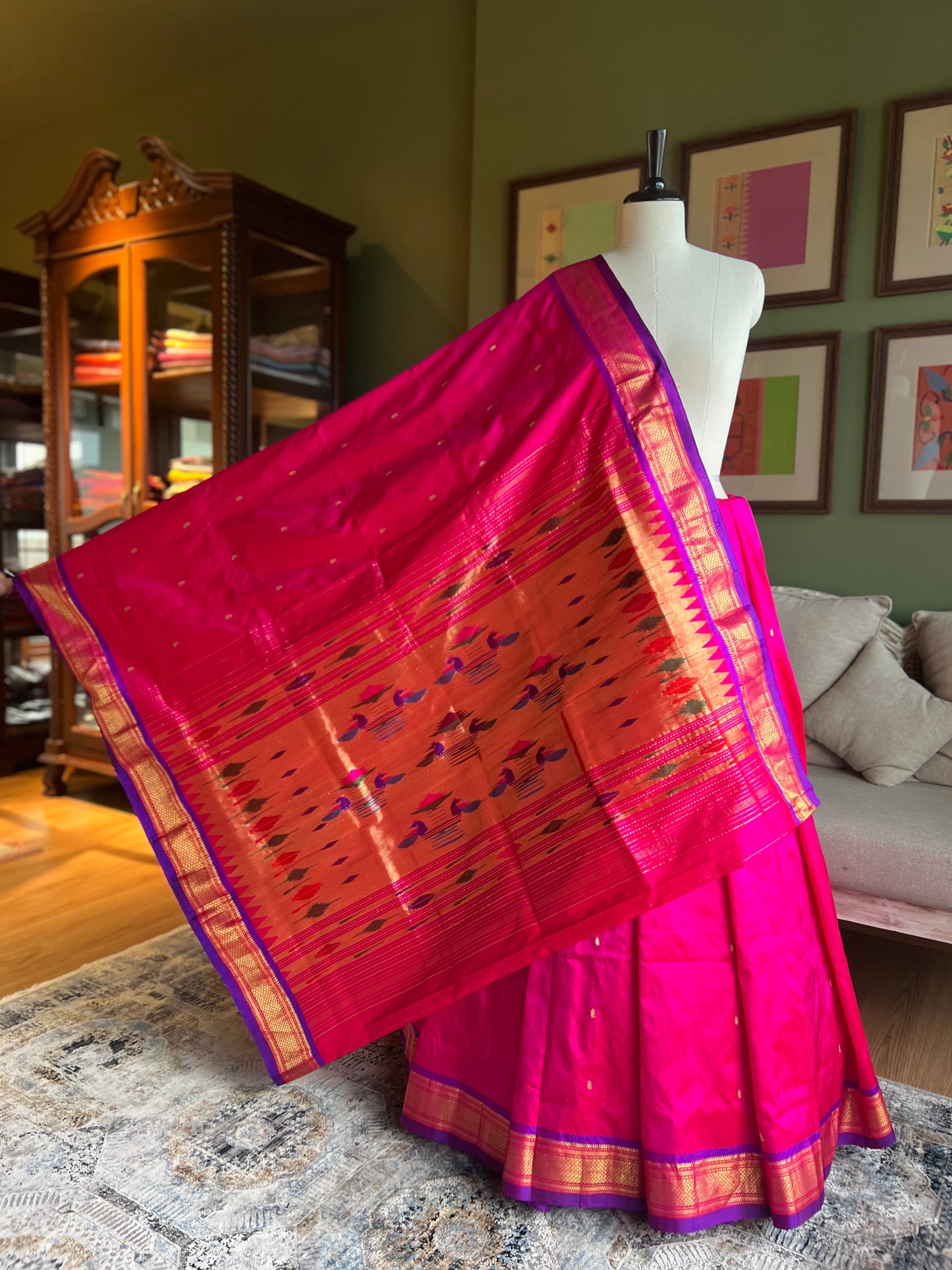 Rani Pink Paithani with Contrast Border and Classic Pallu