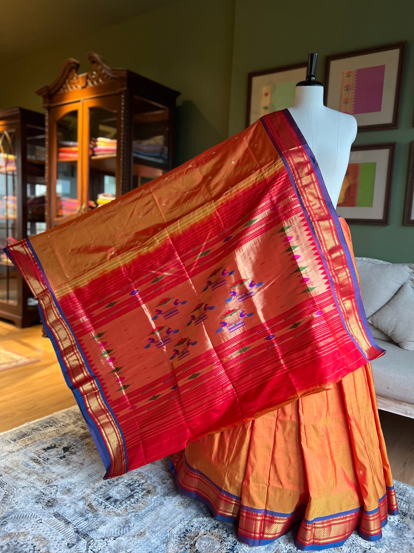 Orange Paithani with Purple Border and Classic Pallu