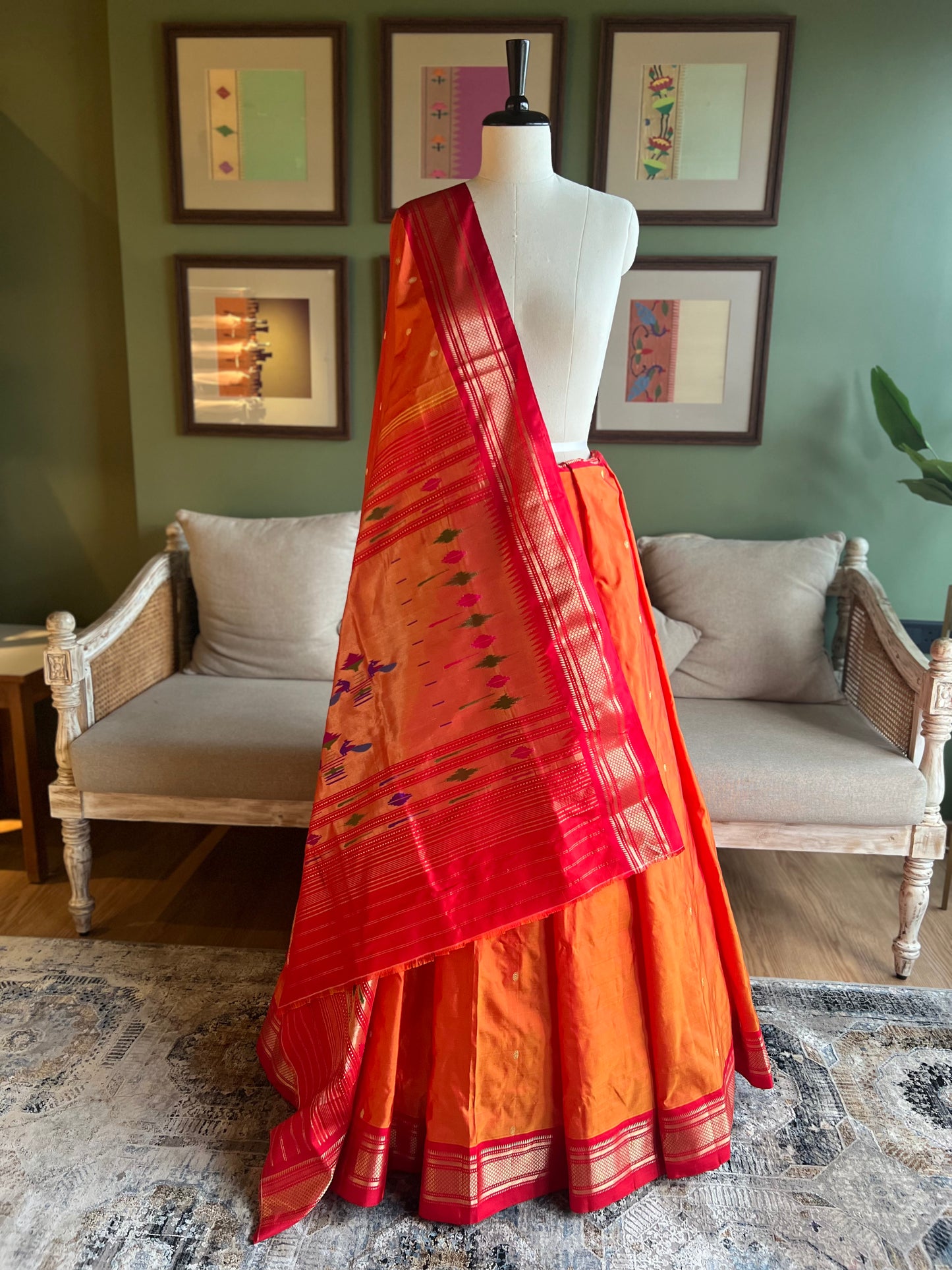 Orange Paithani with Red Border and Classic Pallu