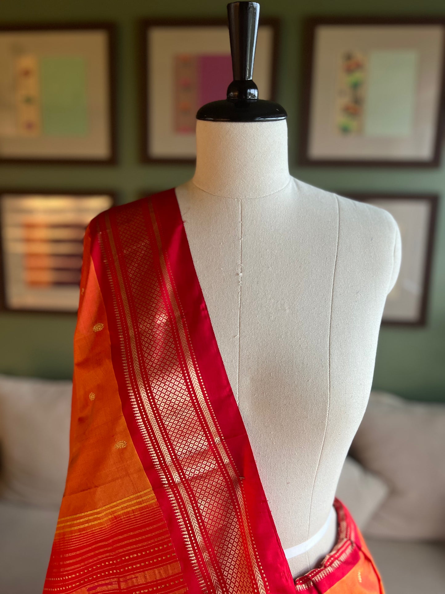 Orange Paithani with Red Border and Classic Pallu