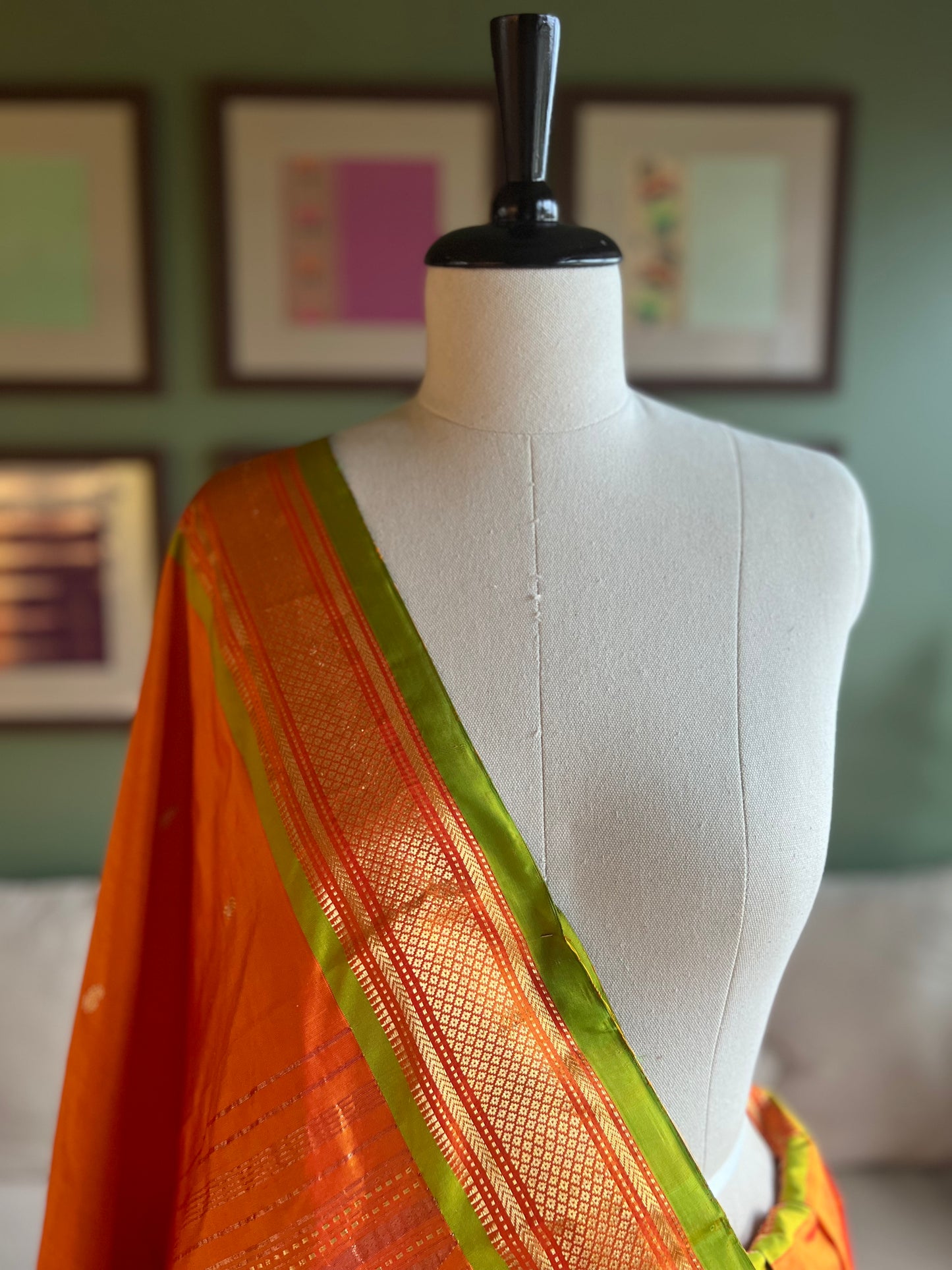 Orange Paithani with Contrast Border and Classic Pallu