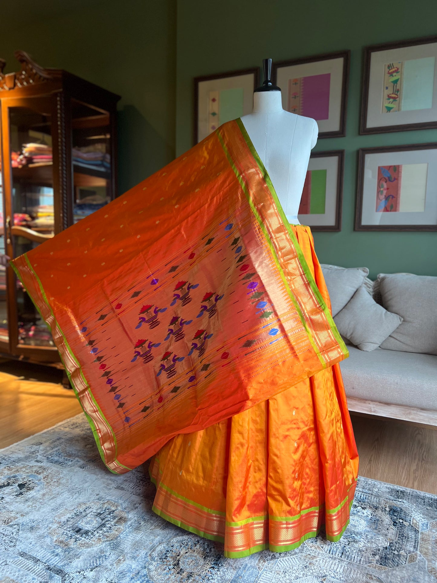 Orange Paithani with Contrast Border and Classic Pallu