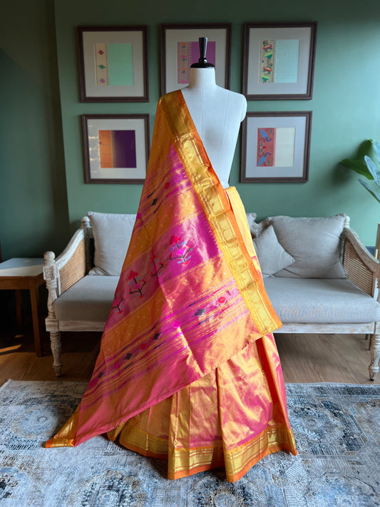 Pink x Orange Paithani with 'Asavali' Pallu