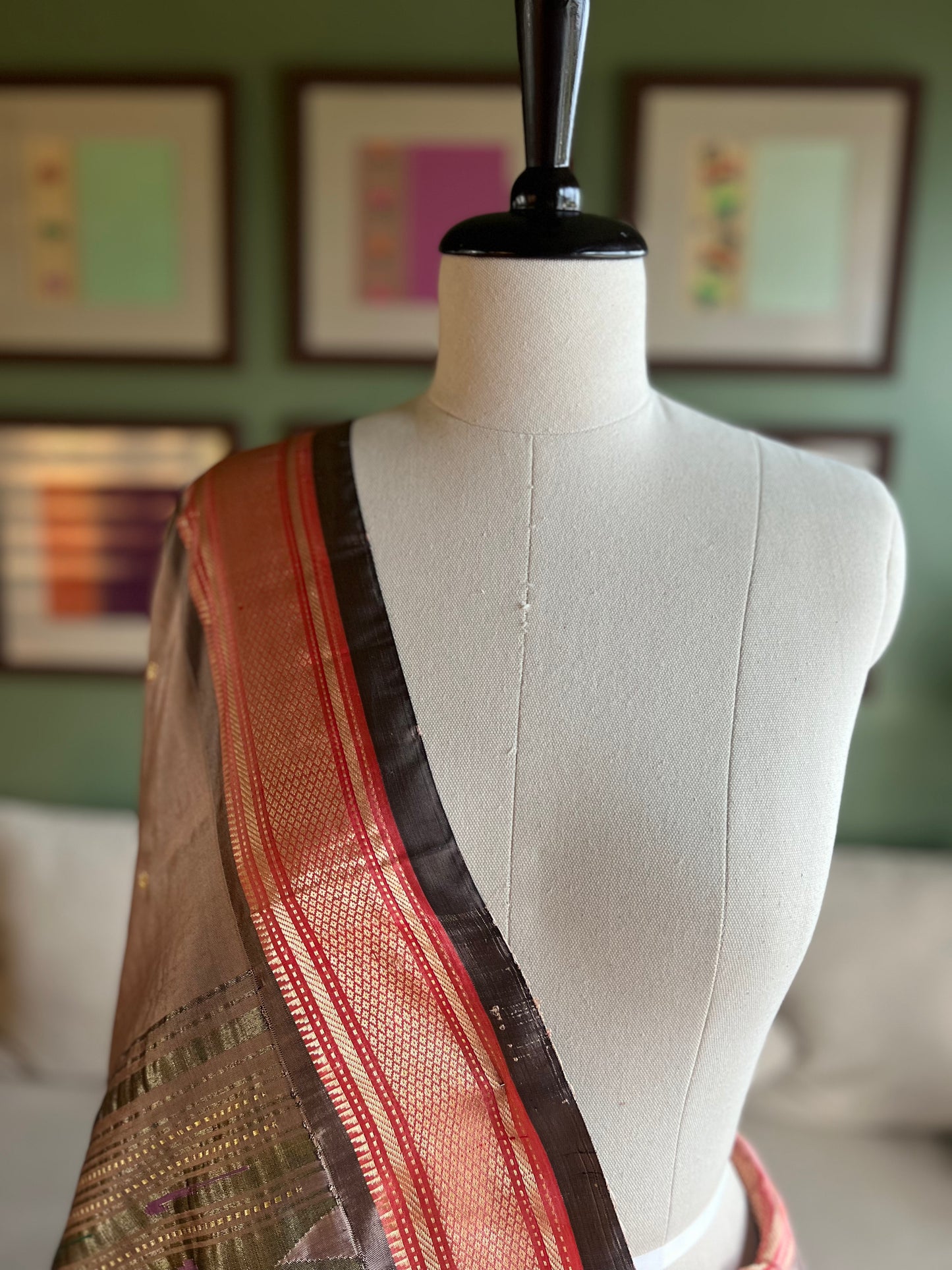 Grey Paithani with 'Asavali' Pallu