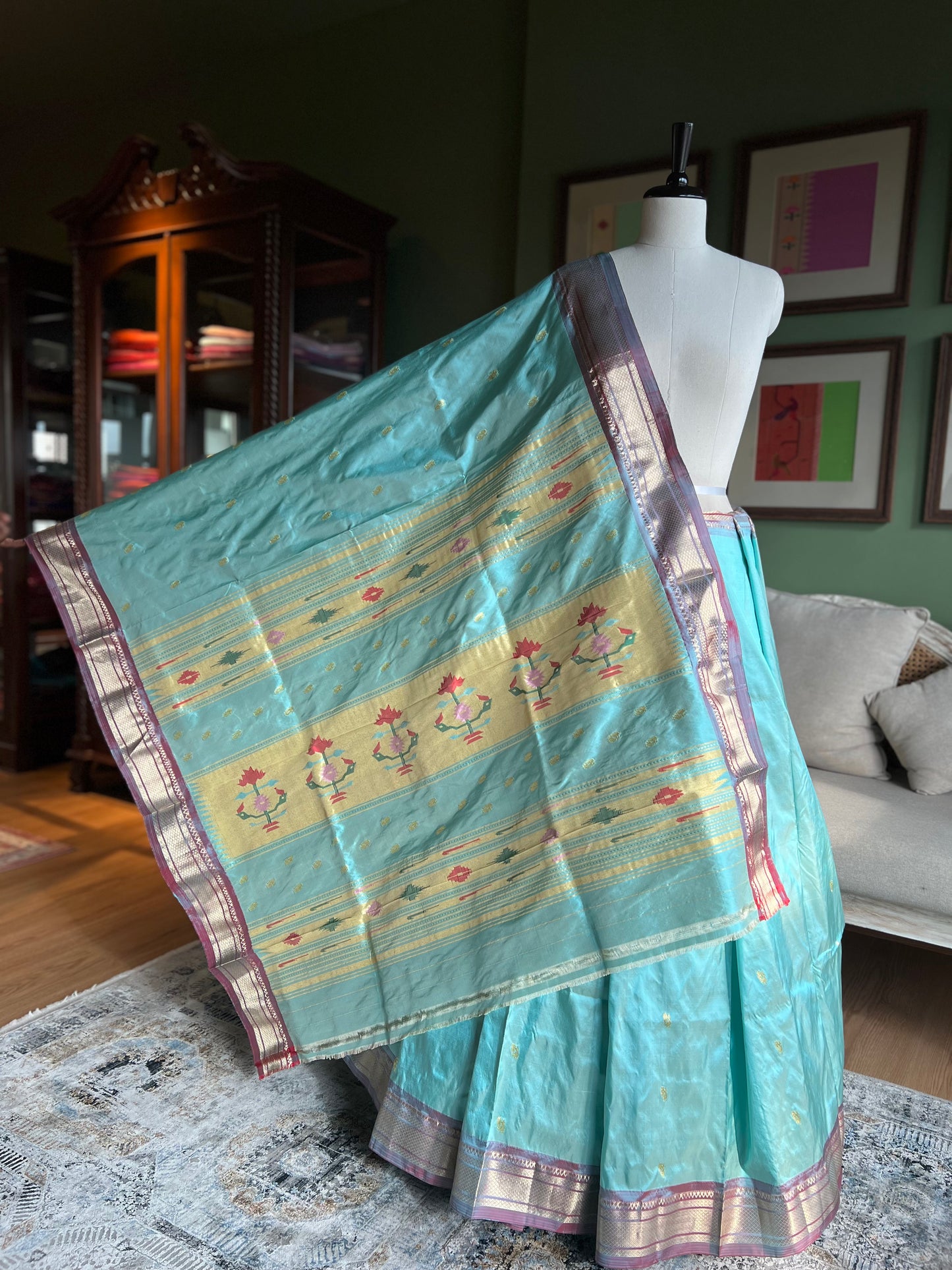 Baby Blue Paithani with 'Asavali' Pallu