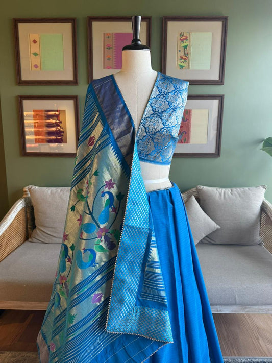 Cobalt Blue Cotton Paithani with Peacock Pallu