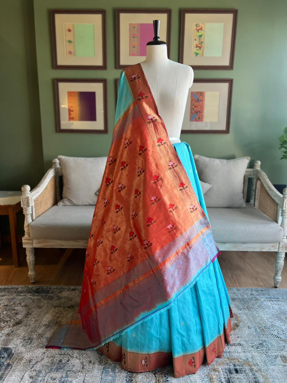Light Blue Asavali Border Paithani