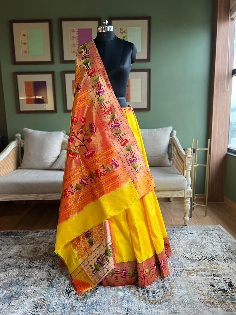 Yellow Lotus Border Paithani