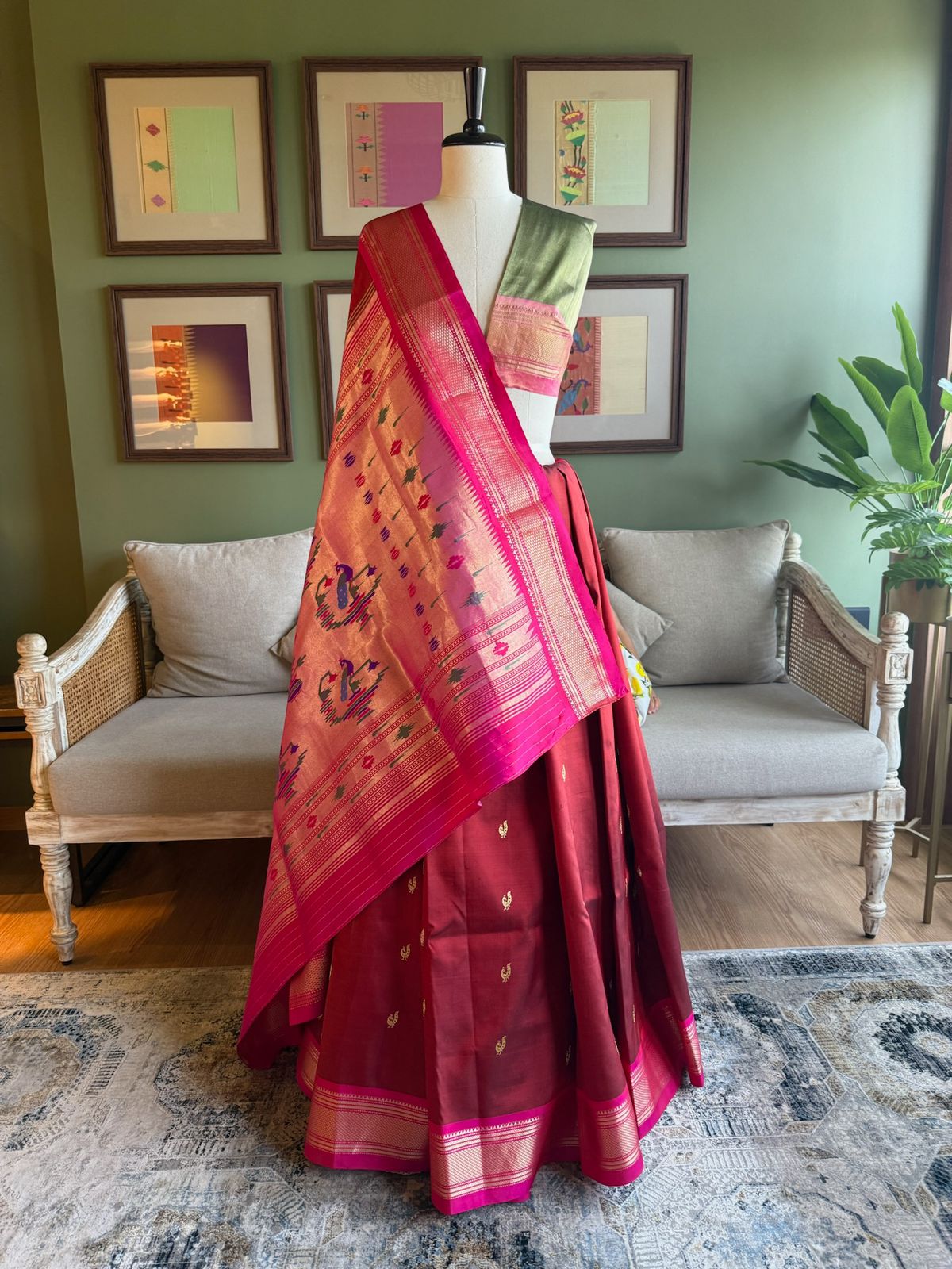 Maroon Paithani with Peacock Pallu