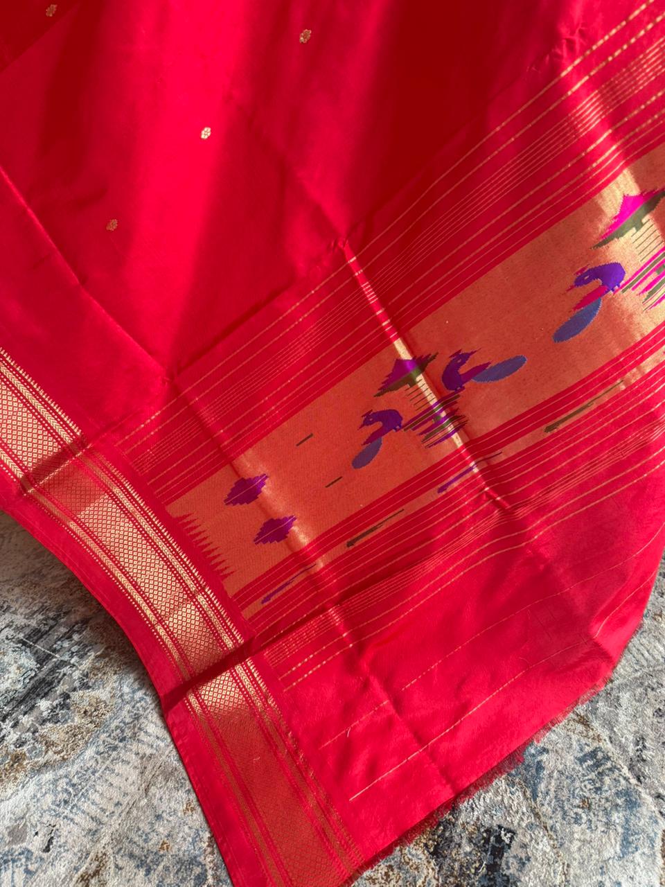 Red Dupatta with Peacock Pallu