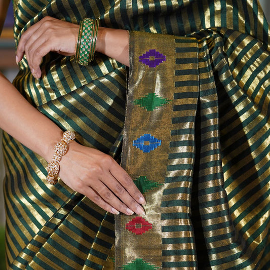 Bottle Green Rekh Paithani with Barao Panja Border