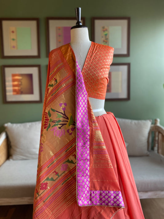 Orange Cotton Paithani with Lotus Pallu