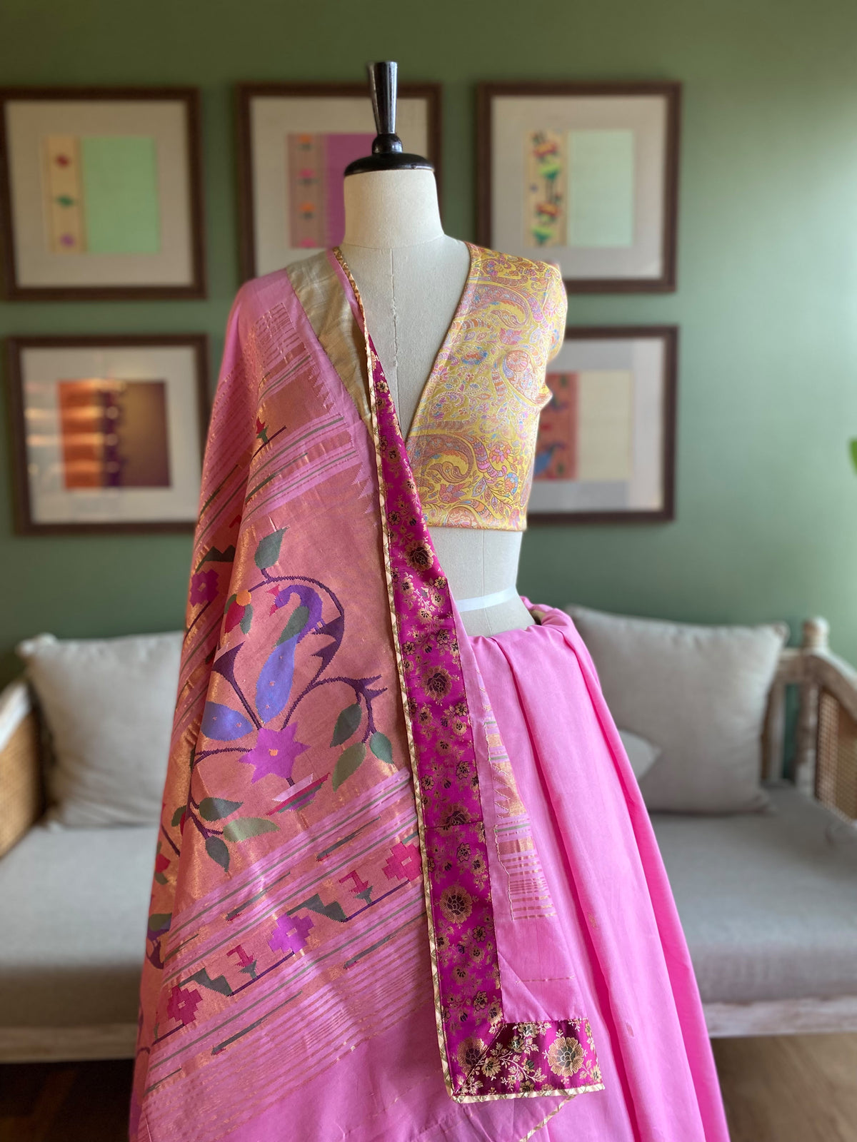 Light Pink Cotton Paithani with Peacock Pallu