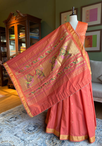 Orange Cotton Paithani with Lotus Pallu