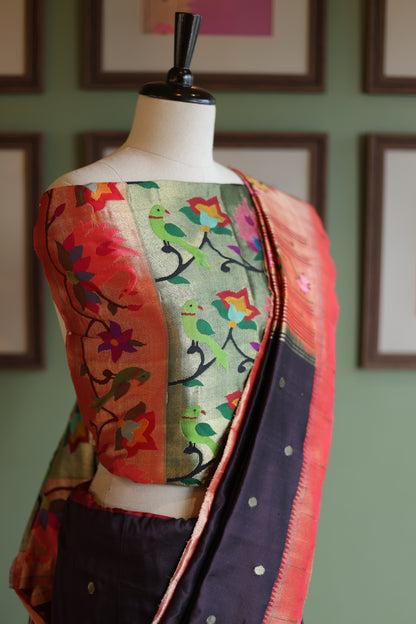 All Over Jaal Tissue Blouse Piece with Contrast Border
