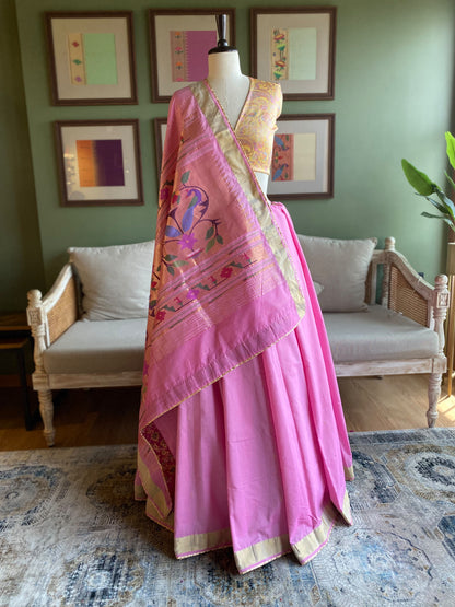 Light Pink Cotton Paithani with Peacock Pallu