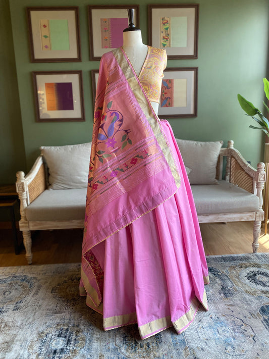 Light Pink Cotton Paithani with Peacock Pallu