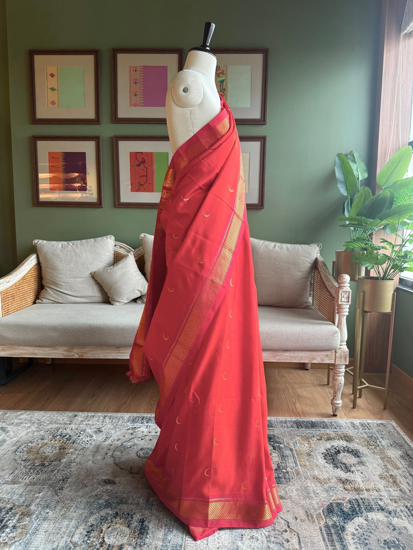 Orange Red Paithani with Chandrakor Butti & Vintage Pallu (WITH FLAW)