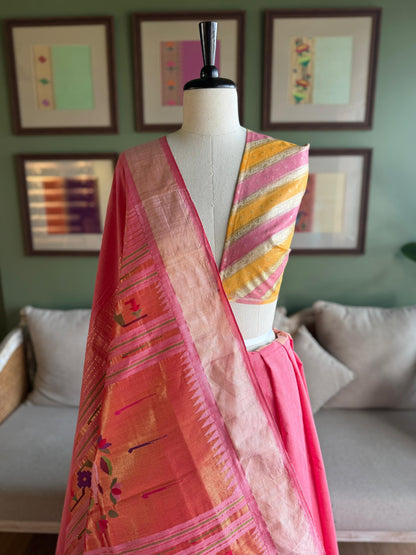 Pale Red Cotton Paithani with Pichwai Pallu
