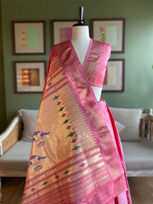 Peachy Pink Paithani with Classic Pallu