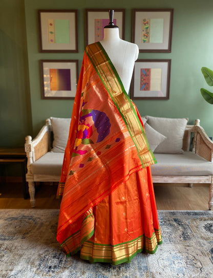 Orange Paithani with Large Peacock Pallu