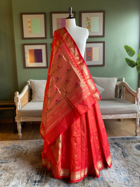 Orange x Red Paithani with Asavali Motif Pallu
