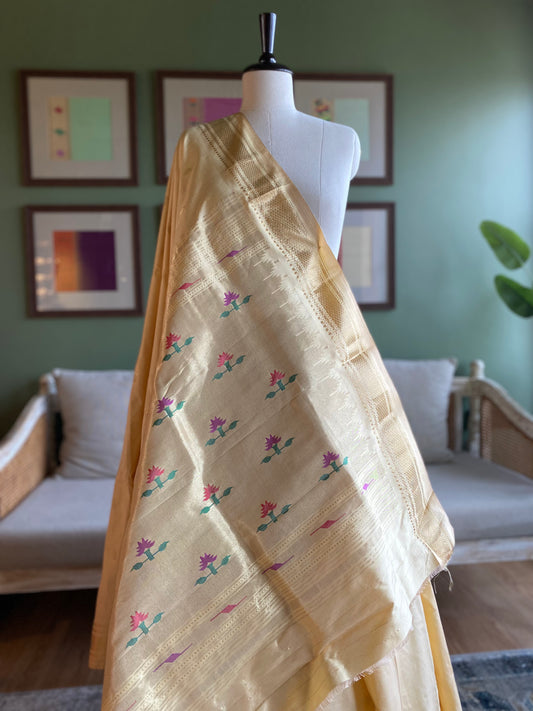 Beige Paithani with Asavali Motif Pallu