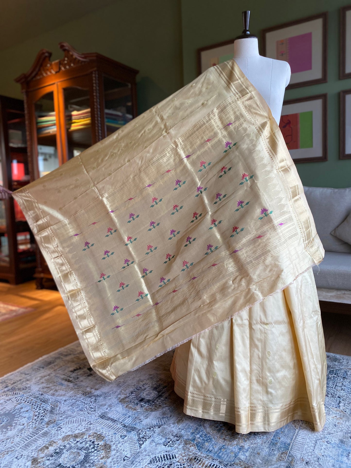 Beige Paithani with Asavali Motif Pallu