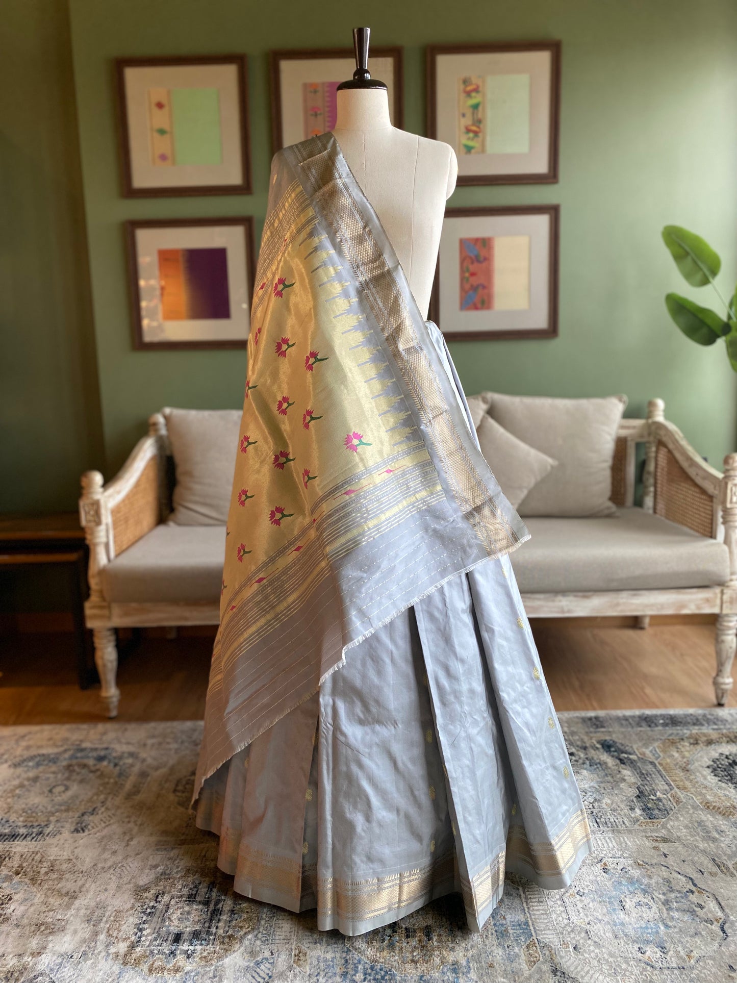 Grey Paithani with Asavali Motif Pallu