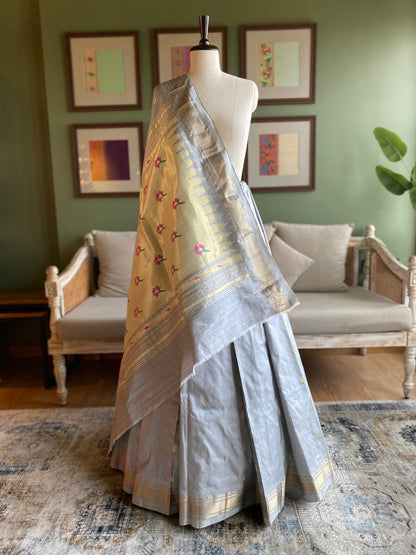 Grey Paithani with Asavali Motif Pallu