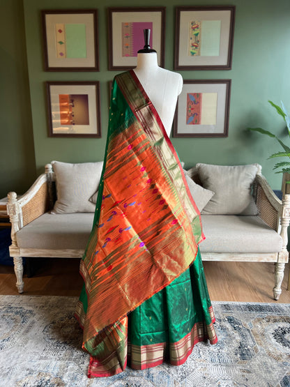 Bottle Green Paithani with Contrast Border and Peacock Pallu