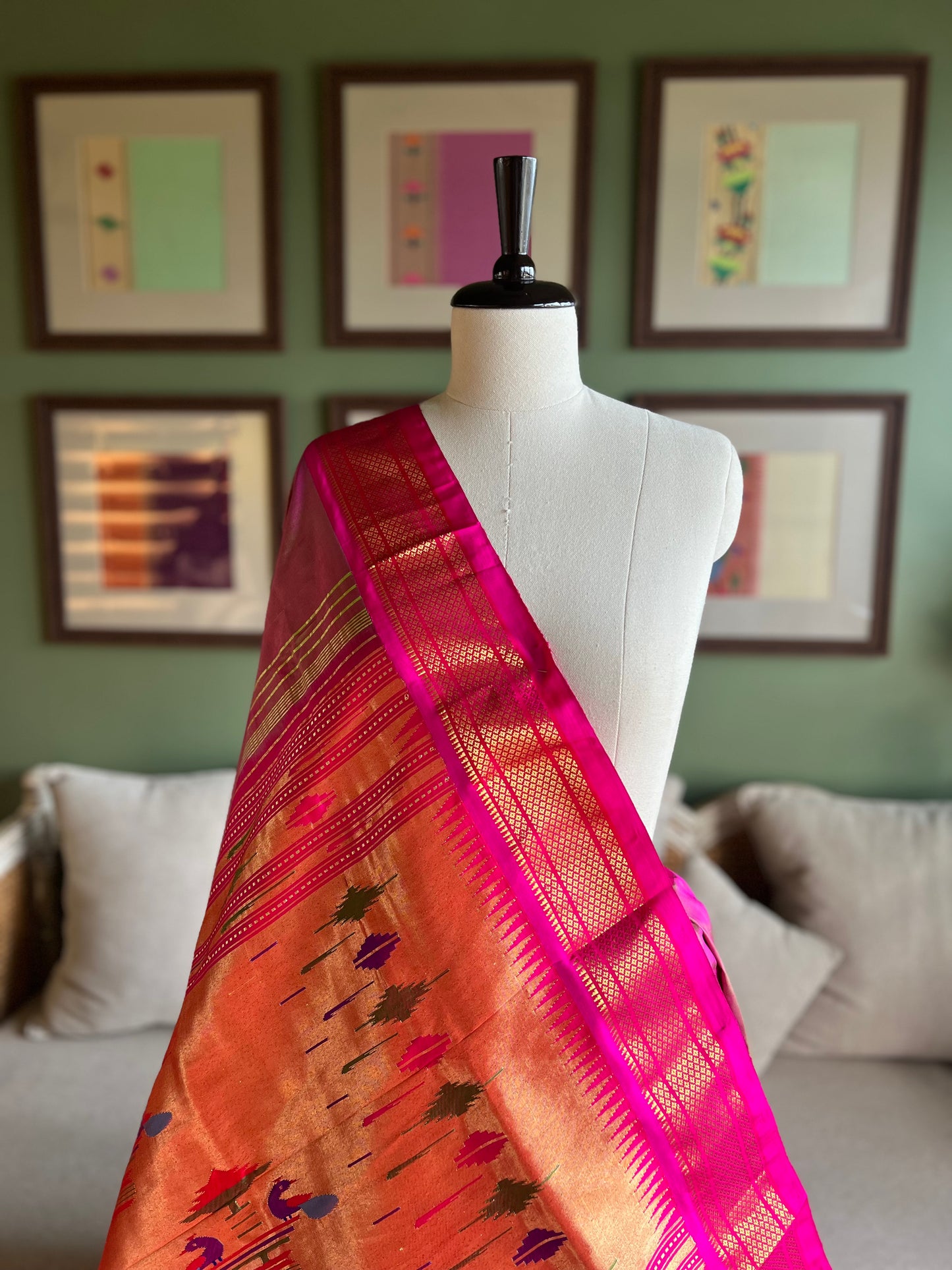 Pink x Green Paithani with Classic Pallu